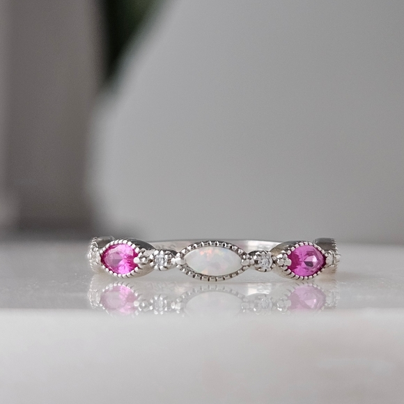 Opal and Pink Swarovski crystal ring, 925 Sterling Silver Charmed Aroma - Picture 2 of 9